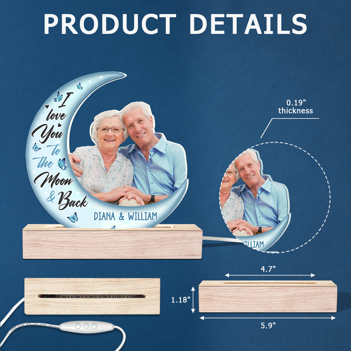 Custom Photo Love You To The Moon And Back - Couple Personalized Custom Shaped 3D LED Light - Upload Photo Gift For Husband Wife, Anniversary