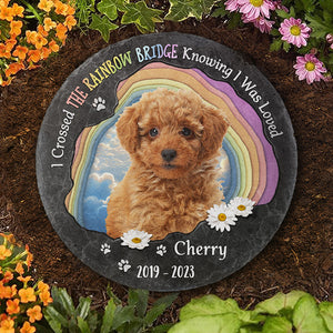 Custom Photo Fur Baby Crossed The Rainbow Bridge - Memorial Personalized Custom Round Shaped Stone With Stand - Sympathy Gift For Pet Owers, Pet Lovers