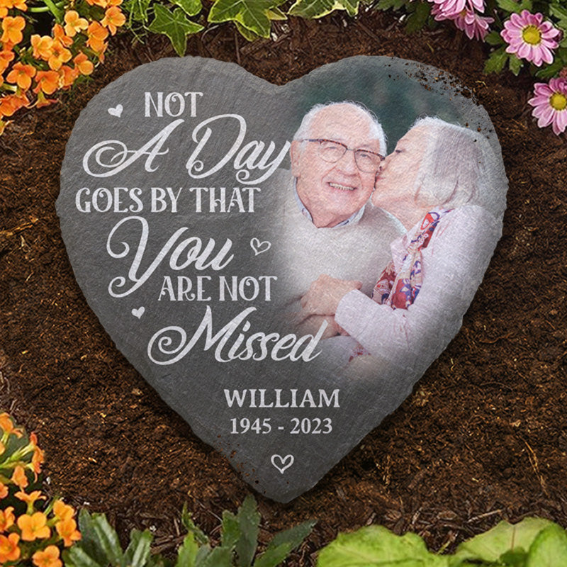 Custom Photo Not A Day Goes By That You Are Not Missed - Memorial Personalized Custom Heart Shaped Stone With Stand - Sympathy Gift For Family Members