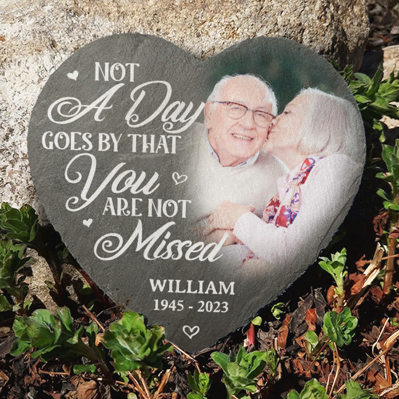 Custom Photo Not A Day Goes By That You Are Not Missed - Memorial Personalized Custom Heart Shaped Stone With Stand - Sympathy Gift For Family Members