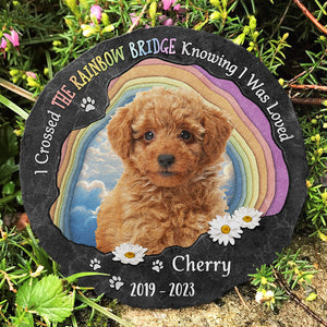 Custom Photo Fur Baby Crossed The Rainbow Bridge - Memorial Personalized Custom Round Shaped Stone With Stand - Sympathy Gift For Pet Owers, Pet Lovers