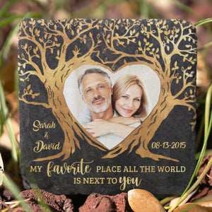 Custom Photo My Favorite Place In All The World - Couple Personalized Custom Rock Slate - Gift For Husband Wife, Anniversary
