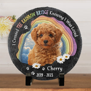 Custom Photo Fur Baby Crossed The Rainbow Bridge - Memorial Personalized Custom Round Shaped Stone With Stand - Sympathy Gift For Pet Owers, Pet Lovers