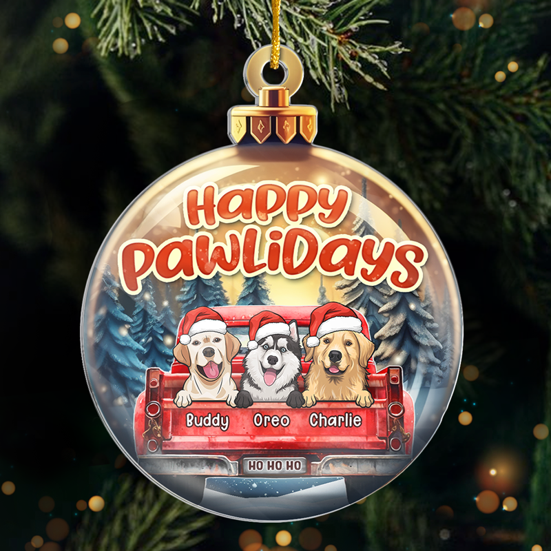 Happy Pawlidays Ho Ho Ho - Dog & Cat Personalized Custom Ornament - Acrylic Custom Shaped - Christmas Gift For Pet Owners, Pet Lovers