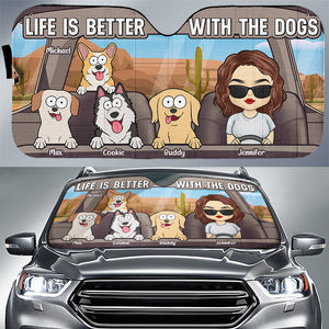 Life Is Better With A Dog - Dog Personalized Custom Auto Windshield Sunshade, Car Window Protector - Gift For Pet Owners, Pet Lovers