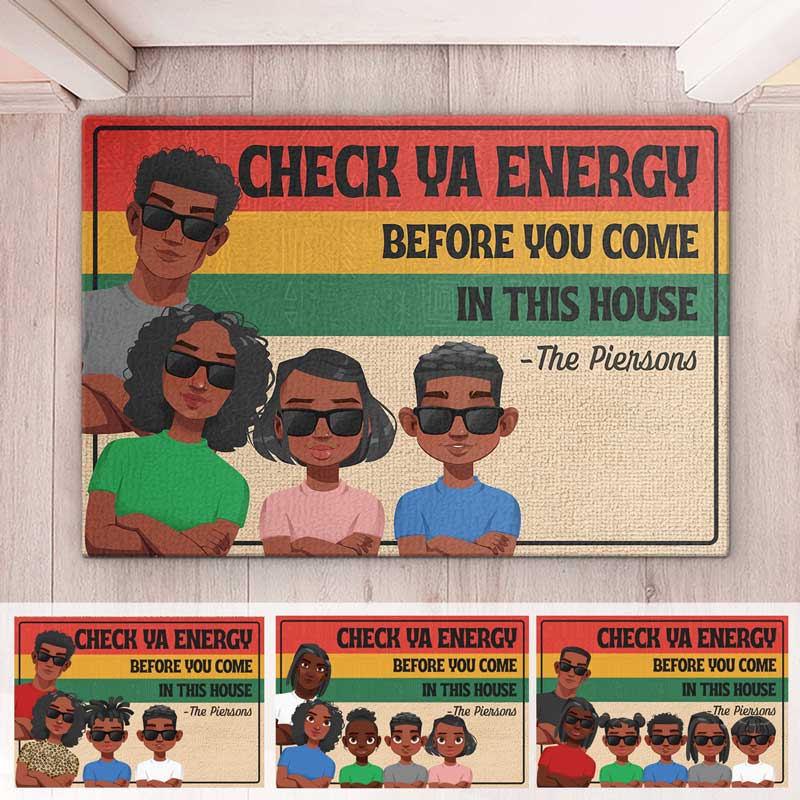 Check Your Vibe Or Stay Outside - Family Personalized Custom Home Decor Decorative Mat - House Warming Gift For Family Members