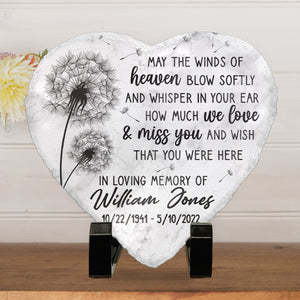 May The Winds Of Heaven Blow Softly - Memorial Personalized Custom Heart Shaped Memorial Stone - Sympathy Gift For Family Members