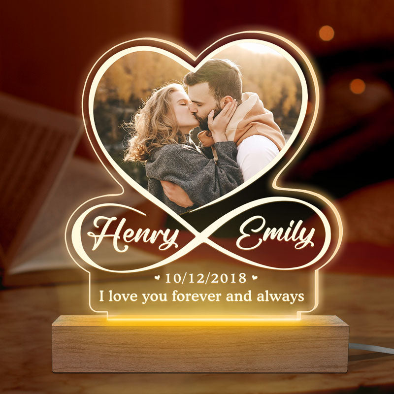 Custom Photo I Love You To Infinity And Beyond - Couple Personalized Custom Infinity Heart Shaped 3D LED Light - Gift For Husband Wife, Anniversary