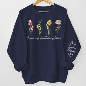 My Heart On My Sleeve - Family Personalized Custom Unisex Sweatshirt With Design On Sleeve - Birthday Gift For Mom, Grandma