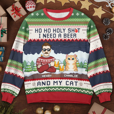 J'ai besoin d'une bière et de mes chats - Sweat-shirt personnalisé pour chat - Pull en laine unisexe - Cadeau de Noël pour les propriétaires et les amoureux des animaux