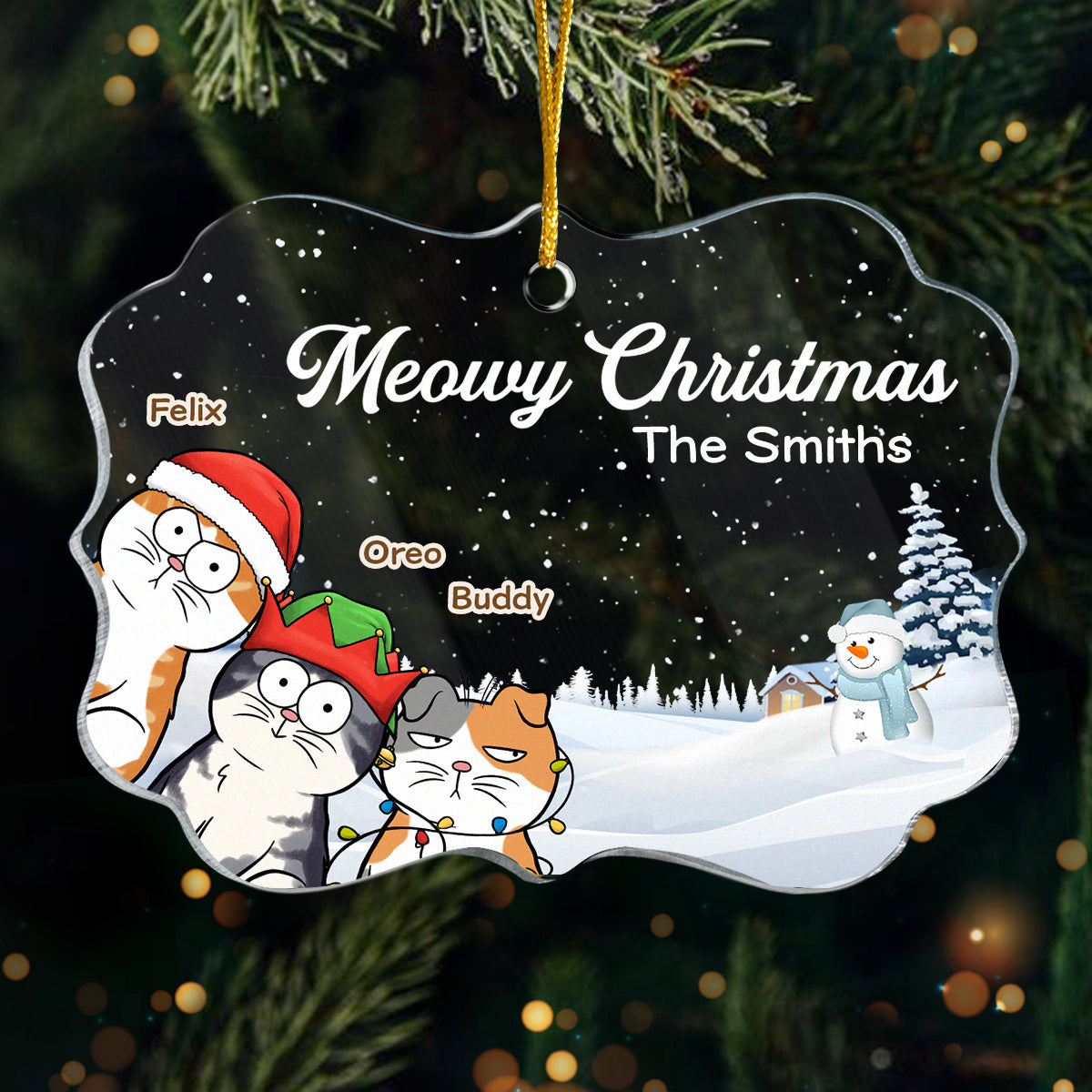 We Wish You A Meowy Christmas - Cat Personalized Custom Ornament - Acrylic Benelux Shaped - Christmas Gift For Pet Owners, Pet Lovers