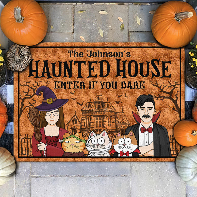 Enter If You Dare - Couple Personalized Custom Home Decor Witch Decorative Mat - Halloween Gift For Witches, Husband Wife, Pet Owners, Pet Lovers