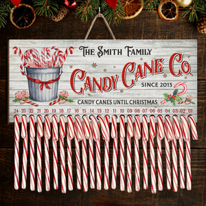 Candy Canes Until Christmas - Family Personalized Custom Candy Christmas Countdown Wooden Sign, Advent Calendar - Christmas Gift For Family Members