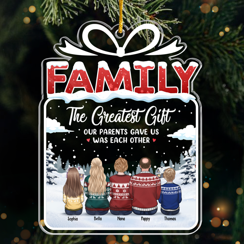 Family Is Love - Family Personalized Custom Ornament - Acrylic Gift Box Shaped - Christmas Gift For Family Members