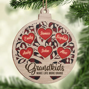 Grandkids Make Life More Grand - Family Personalized Custom Ornament - Wood Custom Shaped - Christmas Gift For Grandma