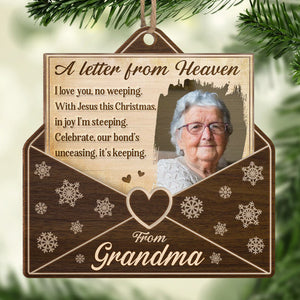 Custom Photo A Letter From Heaven - Memorial Personalized Custom Ornament - Wood Custom Shaped - Christmas Gift, Sympathy Gift For Family Members