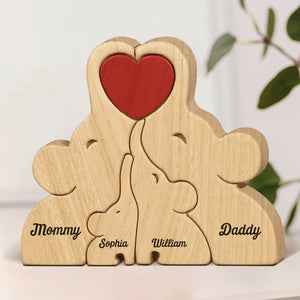 Lovely Family - Family Personalized Custom Elephant Shaped Wooden Art Puzzle - Wooden Pet Carvings, Wood Sculpture Table Ornaments, Carved Wood Decor - Gift For Family Members