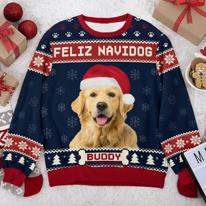 Custom Photo We Wish You A Merry Woofmas - Dog Personalized Custom Ugly Sweatshirt - Unisex Wool Jumper - Christmas Gift For Pet Owners, Pet Lovers