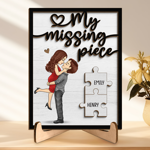 Honey, You're My Missing Piece - Couple Personalized Custom 2-Layered Wooden Plaque With Stand - House Warming Gift For Husband Wife, Anniversary