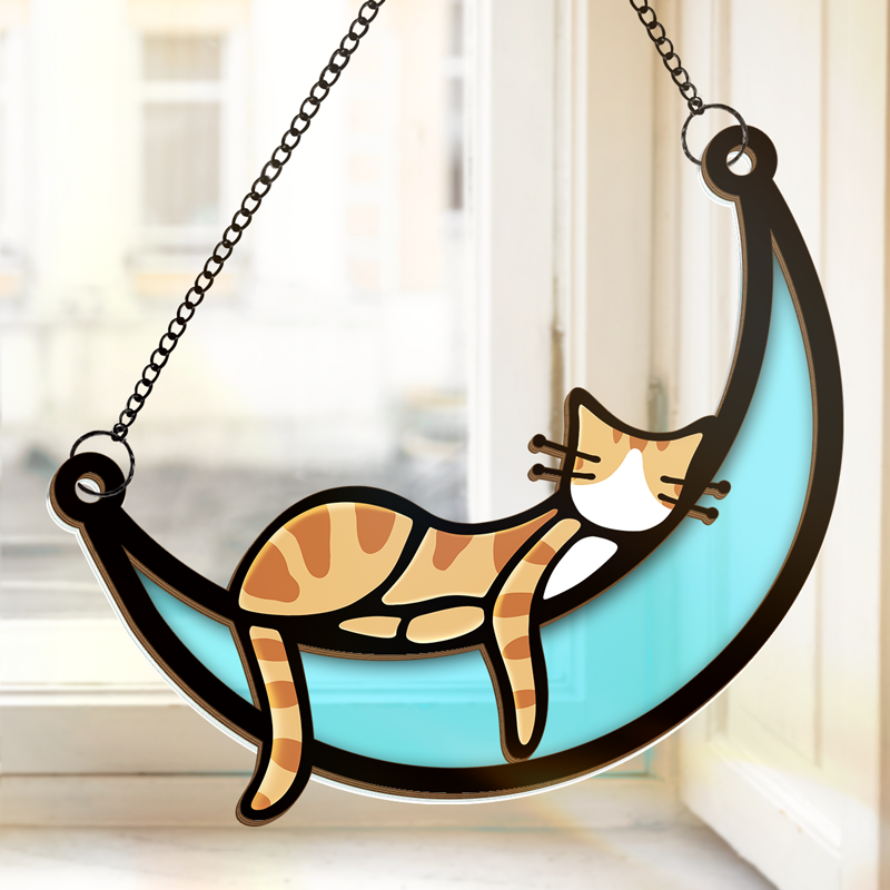 Lazy Cat - Cat Personalized Window Hanging Suncatcher - Gift For Pet Owners, Pet Lovers
