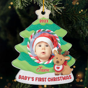 Custom Photo Baby First Christmas - Family Personalized Custom Ornament - Acrylic Christmas Tree Shaped - Christmas Gift For Family Members