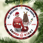 I'm Glad That We Matched - Couple Personalized Custom Ornament - Ceramic Round Shaped - Christmas Gift For Husband Wife, Anniversary