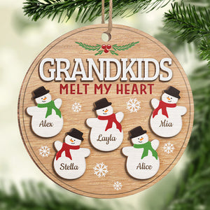 Grandkids Melt My Heart - Family Personalized Custom Ornament - Wood Custom Shaped - Christmas Gift For Grandma
