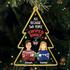 It Started With A Swipe - Couple Personalized Custom Ornament - Acrylic Christmas Tree Shaped - Christmas Gift For Husband Wife, Anniversary