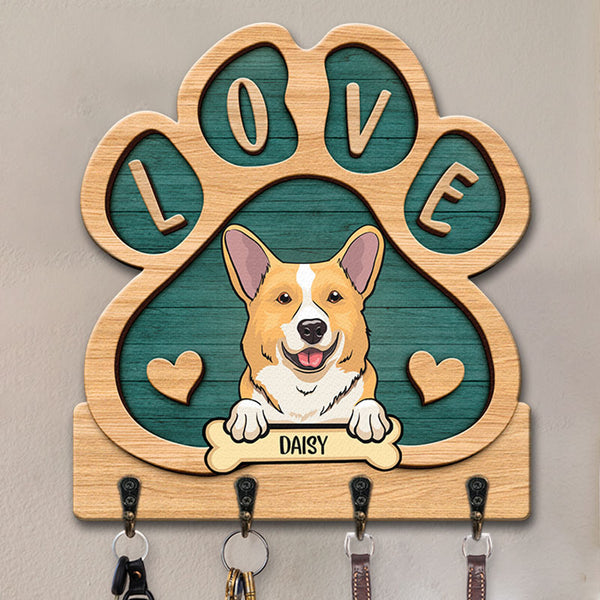 Personalised key ring holder for wall / Key hanger with the family name /  Pet paw print / Personalized housewarming gift