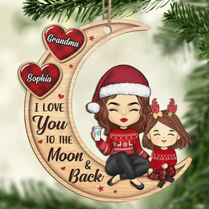 Love You To The Moon And Back Heart Plaid - Family Personalized Custom Ornament - Wood Custom Shaped - Christmas Gift, Gift For Family Members
