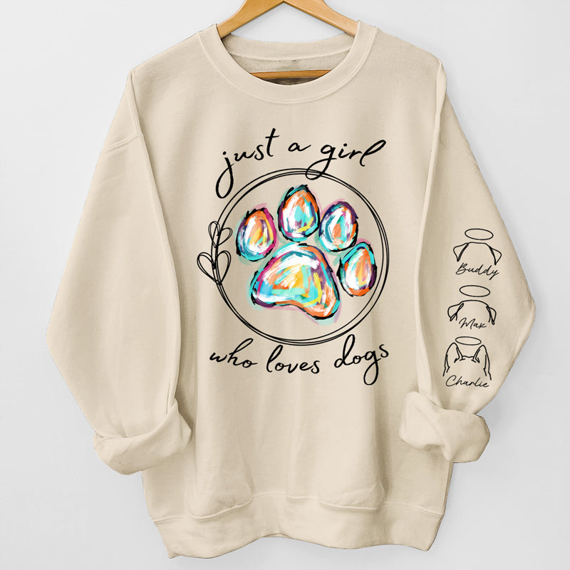 A Girl Who Loves Pets - Dog & Cat Personalized Custom Unisex Sweatshirt With Design On Sleeve - Sympathy Gift, Gift For Pet Owners, Pet Lovers