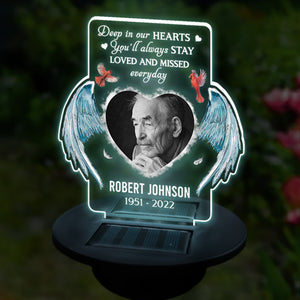 Custom Photo Deep In Our Hearts You'll Always Stay Loved And Missed Everyday - Memorial Personalized Custom Garden Solar Light - Sympathy Gift For Family Members