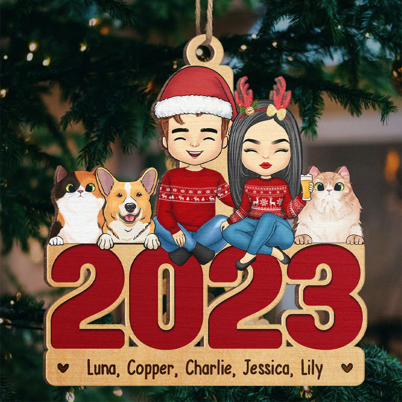 Happy Howlidays With All Our Love - Dog & Cat Personalized Custom Ornament - Acrylic, Wood Unique Shaped - Christmas Gift For Pet Owners, Pet Lovers