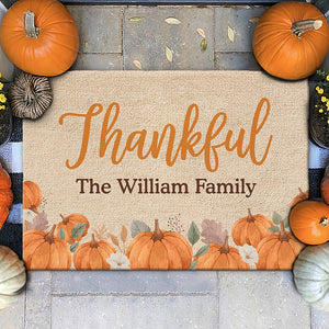 Thankful Hearts Find Solace In Home - Family Personalized Custom Home Decor Decorative Mat - Halloween Gift For Family Members