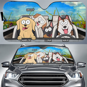Family Outing - Dog Personalized Custom Auto Windshield Sunshade, Car Window Protector - Gift For Pet Owners, Pet Lovers