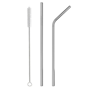 Combo 2 Straws and 1 Cleaner Brush - Stainless Steel Metal Straight and Curved Straws with Cleaner Brush Set - Reusable Drinking Straws  For 20 Ounce Tumbler, 30 Ounce Tumbler, Mugs, Cups