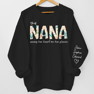 My Grandma Wears Her Heart On Her Sleeve - Family Personalized Custom Unisex Sweatshirt With Design On Sleeve - Birthday Gift For Mom, Grandma