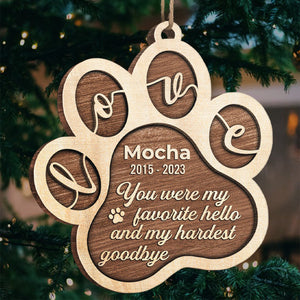 You Left Paw Prints On Our Hearts - Memorial Personalized Custom Ornament - Wood Paw Shaped - Christmas Gift, Sympathy Gift For Pet Owners, Pet Lovers