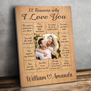 Custom Photo 12 Reasons Why I Love You - Couple Personalized Custom Vertical Canvas - Gift For Husband Wife, Anniversary