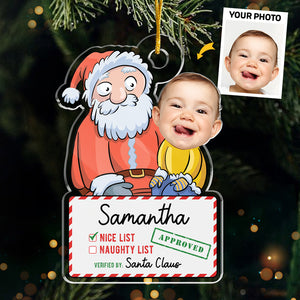 Baby Kid Custom Photo Santa's Nice List - Family Personalized Custom Ornament - Acrylic Custom Shaped - Christmas Gift For Baby Kids, Newborn Baby