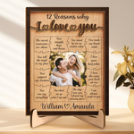 Custom Photo 12 Reasons Why I Love You Couple Gifts - Personalized Wooden Plaque