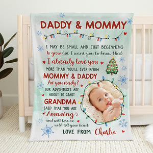 Custom Photo Dear Mommy And Daddy - Family Personalized Custom Blanket - Baby Shower Gift, Christmas Gift For First Mom