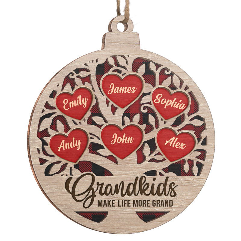 Grandkids Make Life More Grand - Family Personalized Custom Ornament - Wood Custom Shaped - Christmas Gift For Grandma