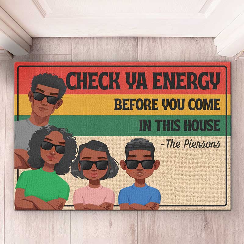 Check Your Vibe Or Stay Outside - Family Personalized Custom Home Decor Decorative Mat - House Warming Gift For Family Members