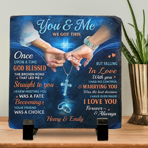 Hold My Hand And Never Let Me Go - Couple Personalized Custom Square Shaped Rock Slate - Gift For Husband Wife, Anniversary