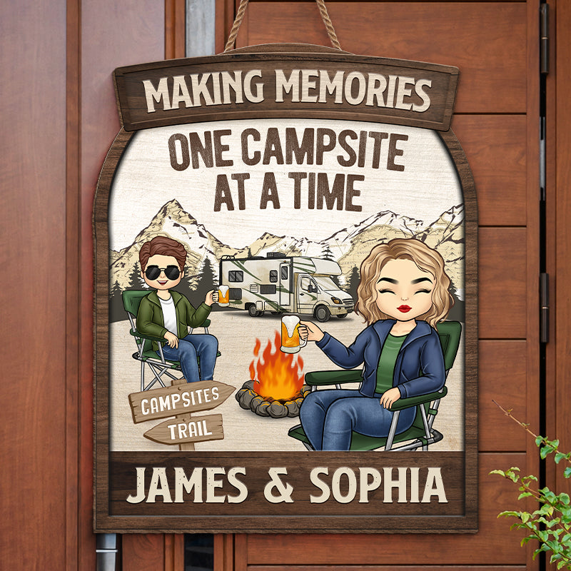 Campsite Making Memories - Camping Personalized Custom Shaped Home Decor Wood Sign - House Warming Gift For Couples, Husband Wife, Camping Lovers
