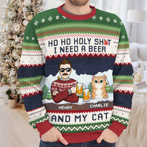 I Need A Beer And My Cats - Cat Personalized Custom Ugly Sweatshirt - Unisex Wool Jumper - Christmas Gift For Pet Owners, Pet Lovers