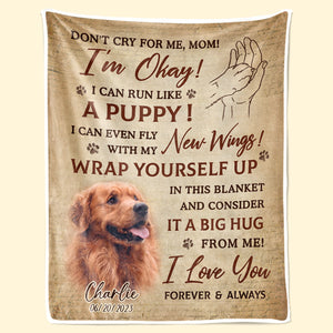 Custom Photo Don't Cry For Me I'm Okay - Memorial Personalized Custom Blanket - Christmas Gift, Sympathy Gift For Pet Owners, Pet Lovers