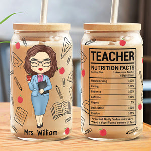 Teacher Nutrition Facts - Teacher Personalized Custom Glass Cup, Iced Coffee Cup - Gift For Teacher, Back To School