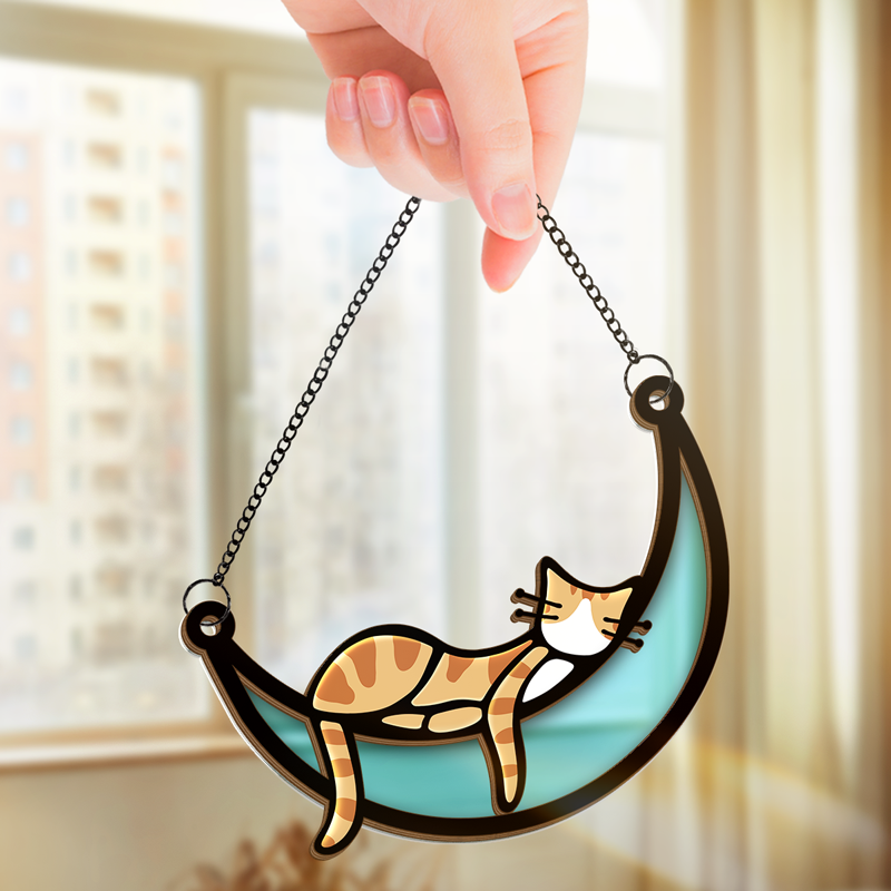 Lazy Cat - Cat Personalized Window Hanging Suncatcher - Gift For Pet Owners, Pet Lovers